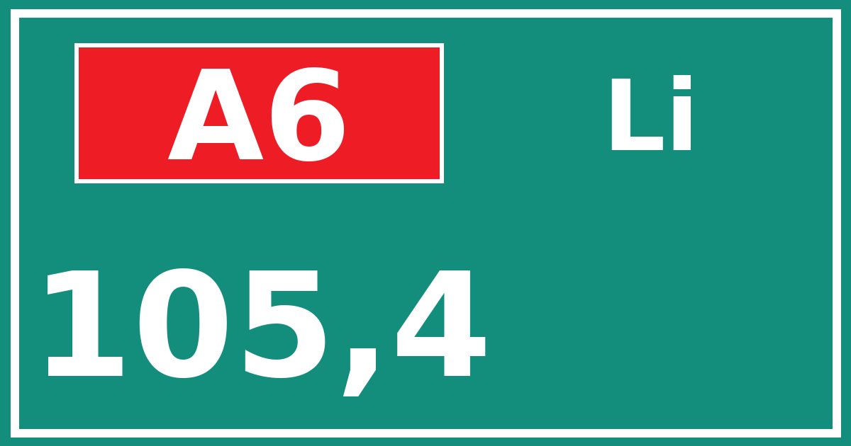Hectometerbord A6 105,4 zijde Li