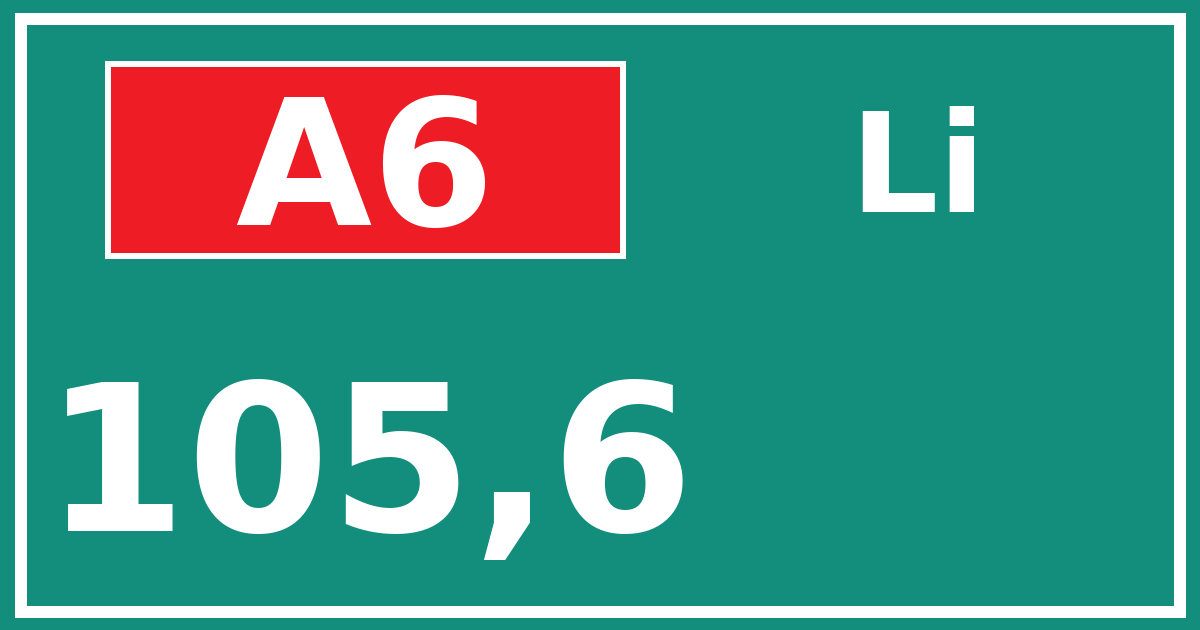 Hectometerbord A6 105,6 zijde Li