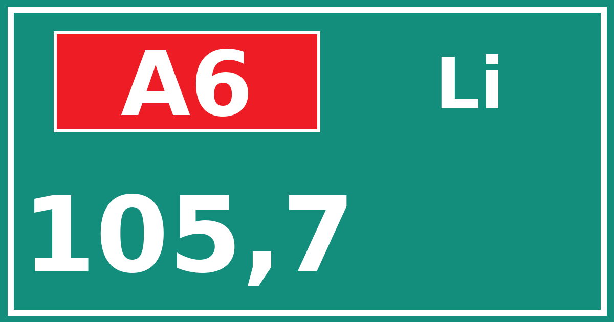 Hectometerbord A6 105,7 zijde Li