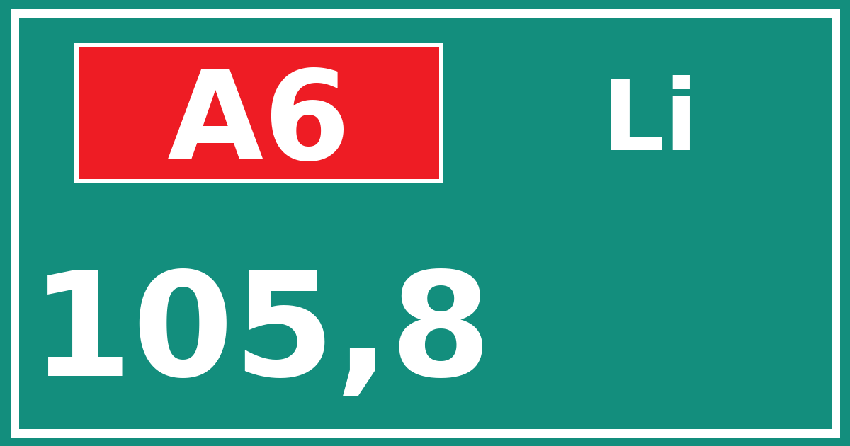 Hectometerbord A6 105,8 zijde Li