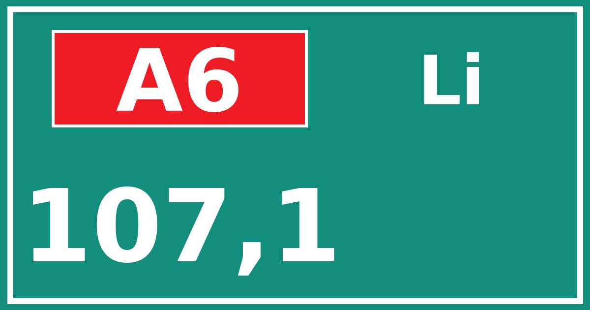 Hectometerbord A6 107,1 zijde Li