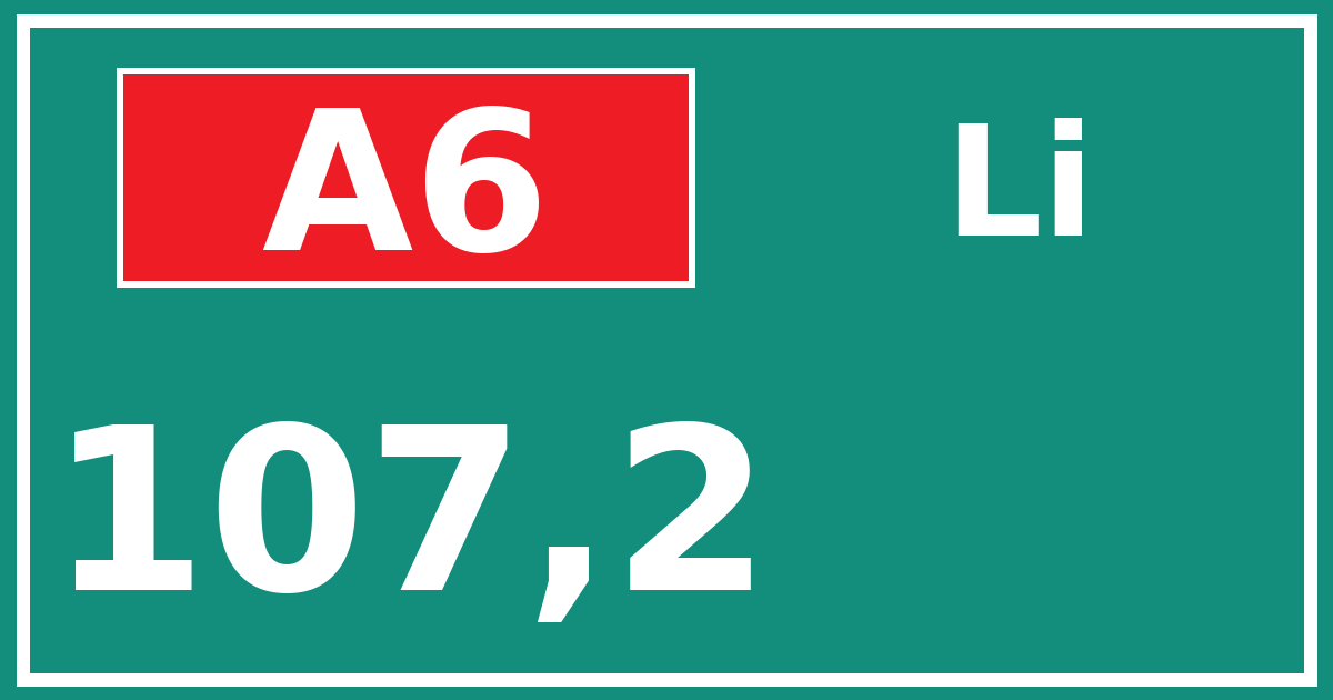 Hectometerbord A6 107,2 zijde Li