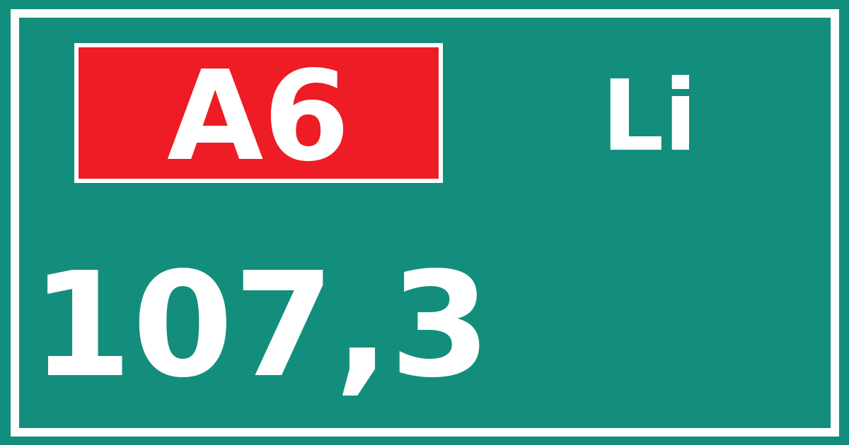 Hectometerbord A6 107,3 zijde Li