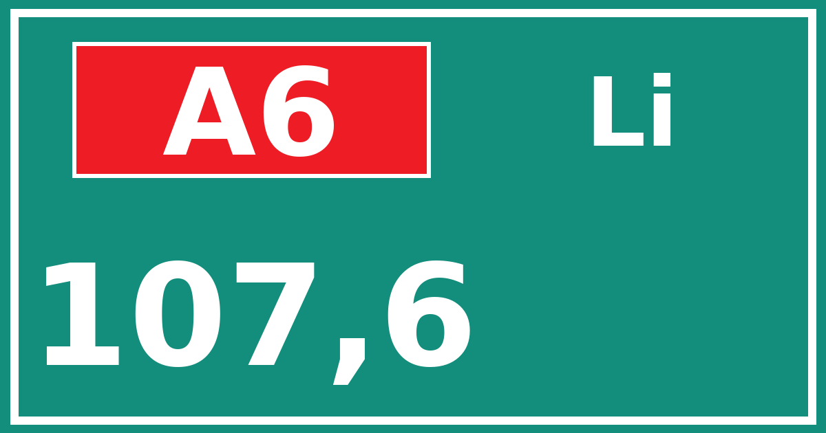 Hectometerbord A6 107,6 zijde Li