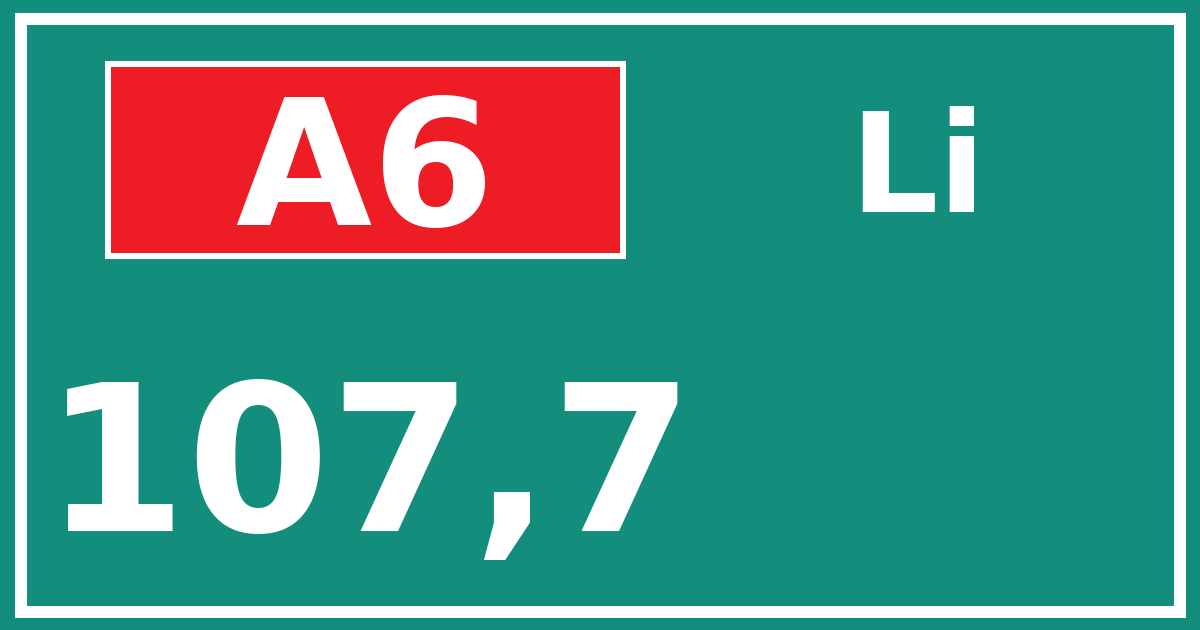 Hectometerbord A6 107,7 zijde Li