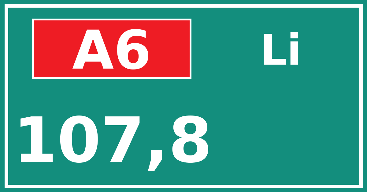 Hectometerbord A6 107,8 zijde Li