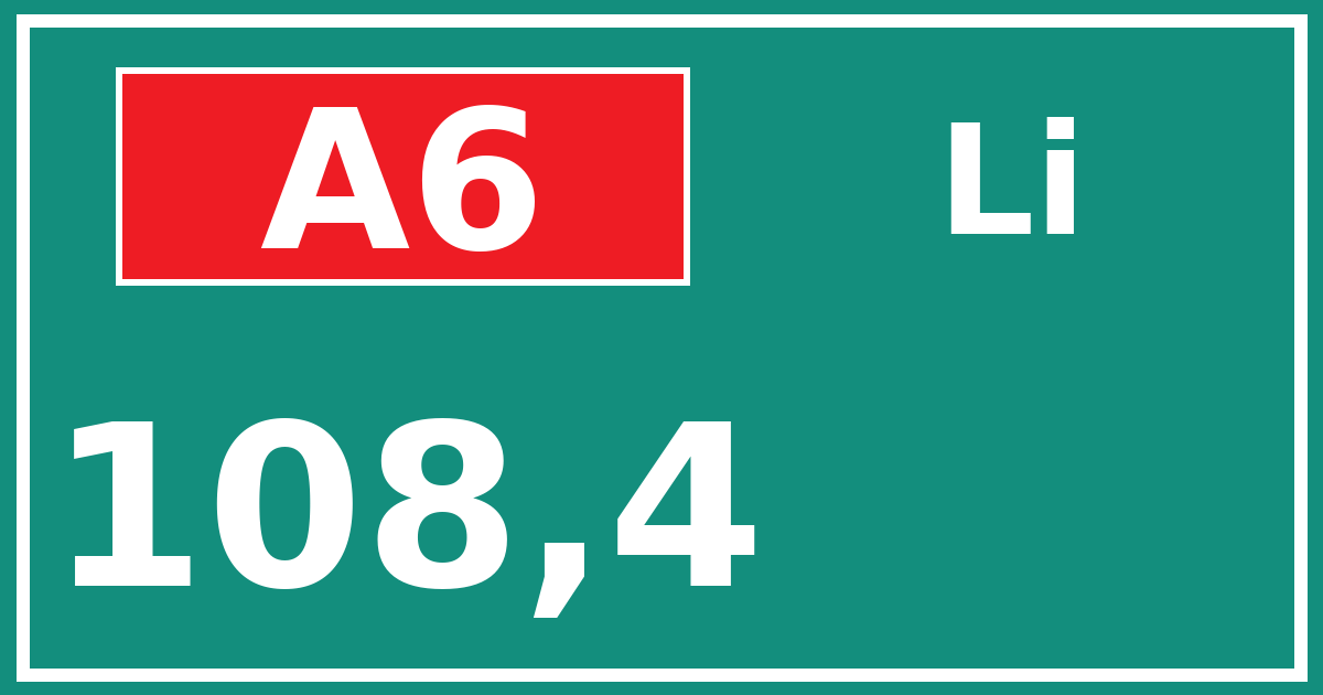 Hectometerbord A6 108,4 zijde Li