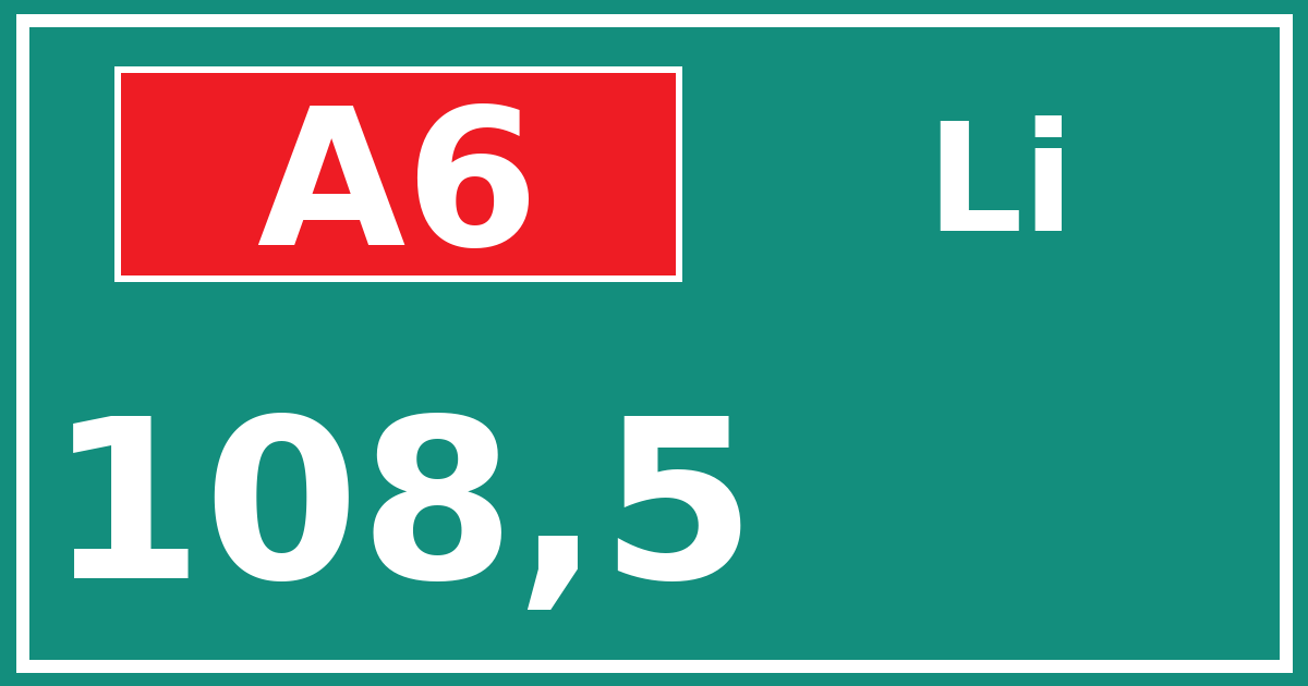 Hectometerbord A6 108,5 zijde Li