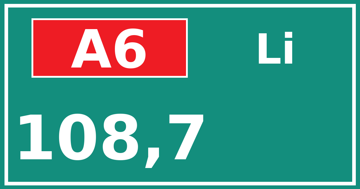 Hectometerbord A6 108,7 zijde Li