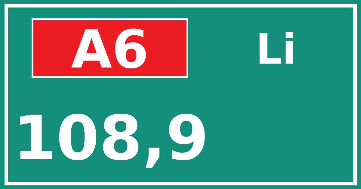 Hectometerbord A6 108,9 zijde Li