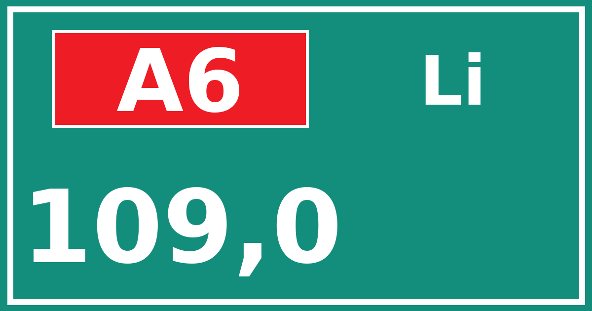 Hectometerbord A6 109,0 zijde Li