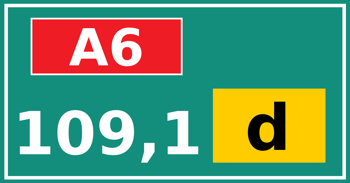 Hectometerbord A6 109,1 letter d
