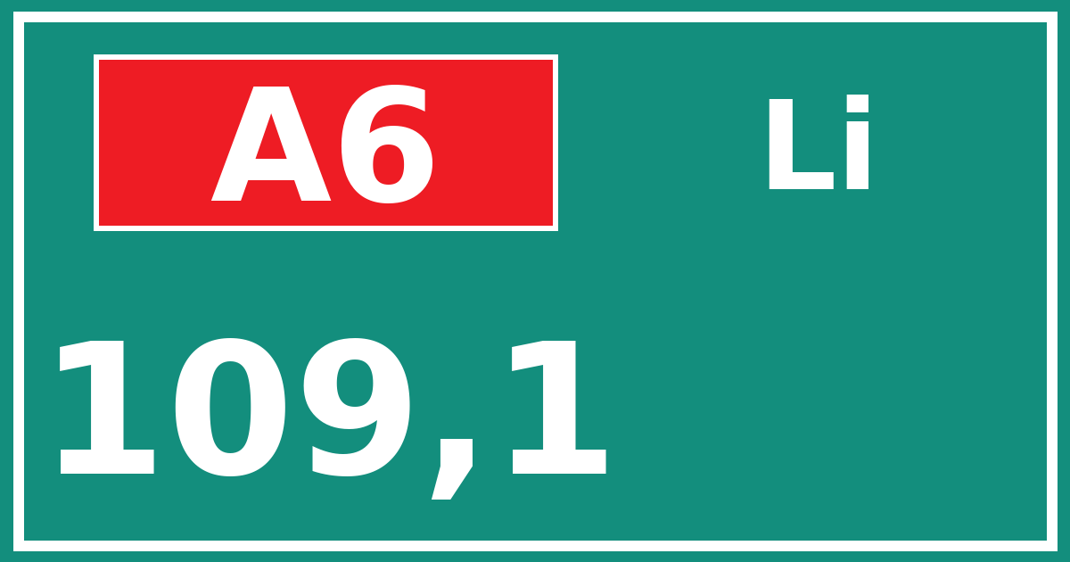 Hectometerbord A6 109,1 zijde Li