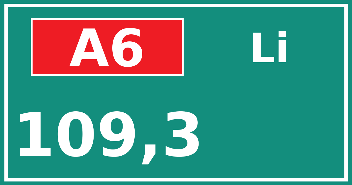 Hectometerbord A6 109,3 zijde Li