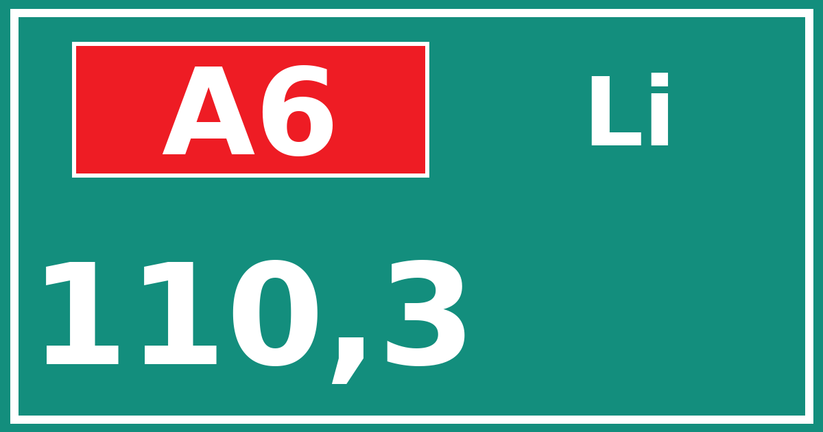Hectometerbord A6 110,3 zijde Li