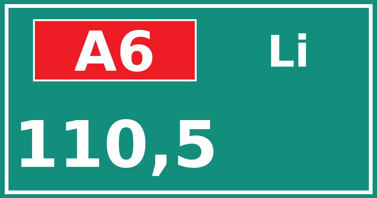 Hectometerbord A6 110,5 zijde Li