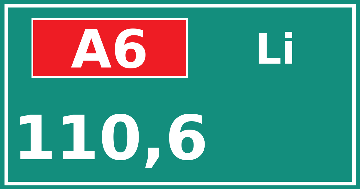 Hectometerbord A6 110,6 zijde Li