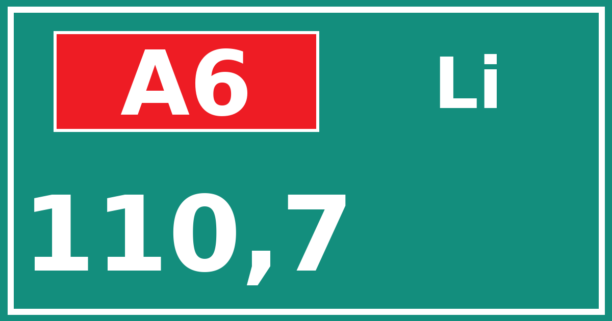 Hectometerbord A6 110,7 zijde Li