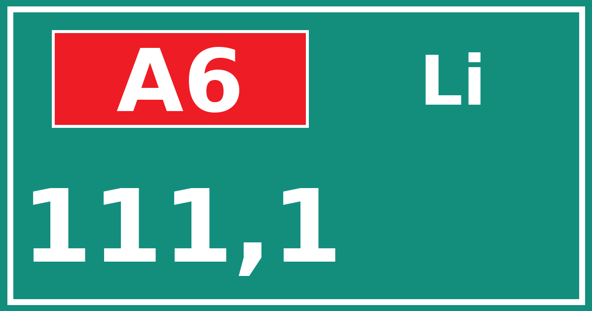 Hectometerbord A6 111,1 zijde Li
