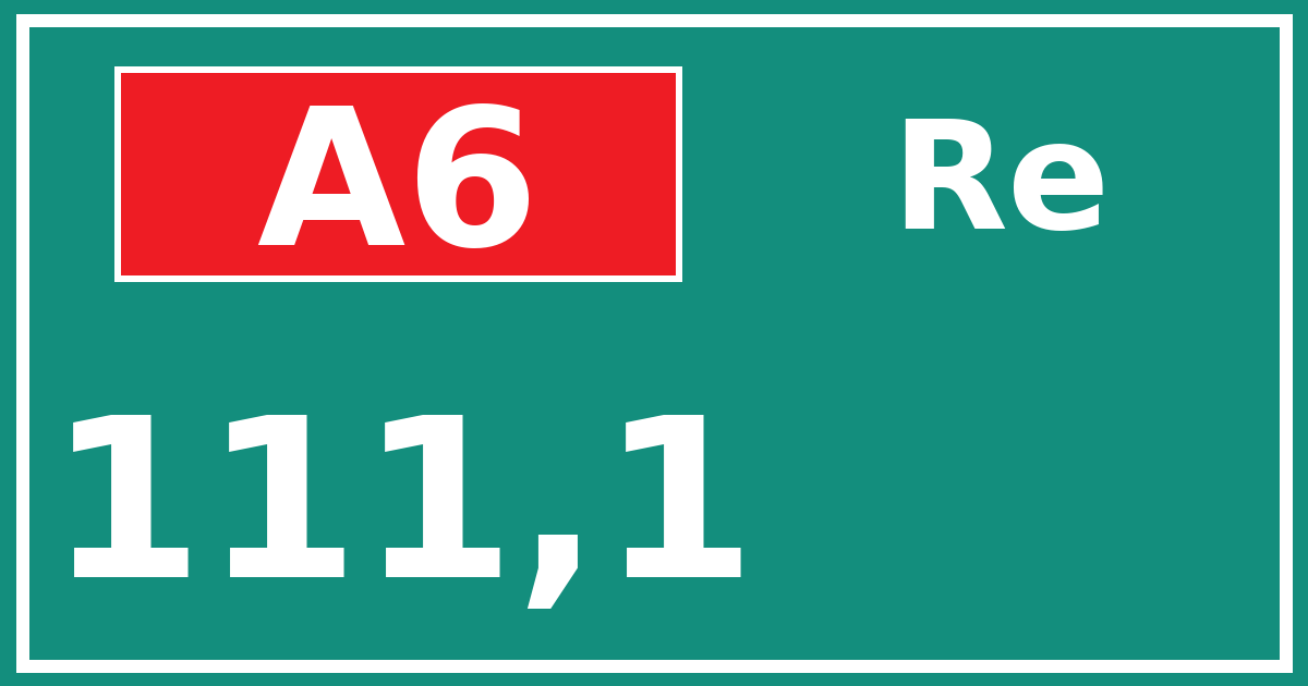 Hectometerbord A6 111,1 zijde Re