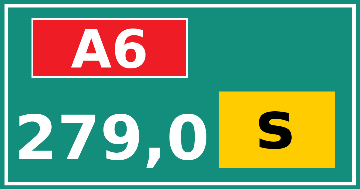 Hectometerbord A6 279,0 letter s