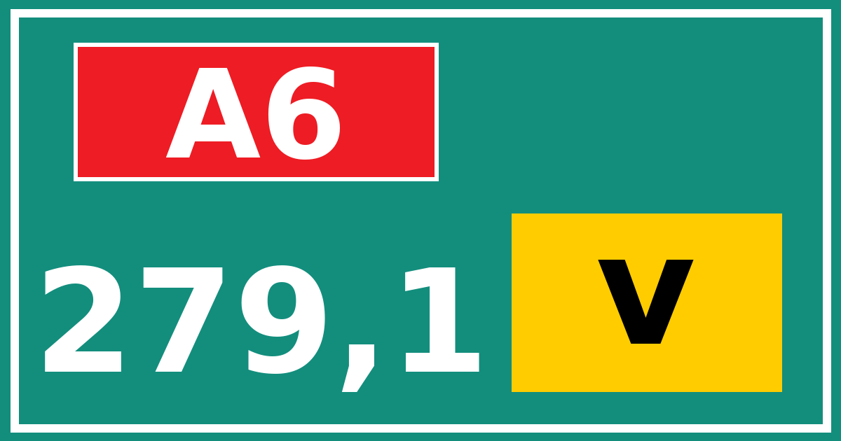 Hectometerbord A6 279,1 letter v
