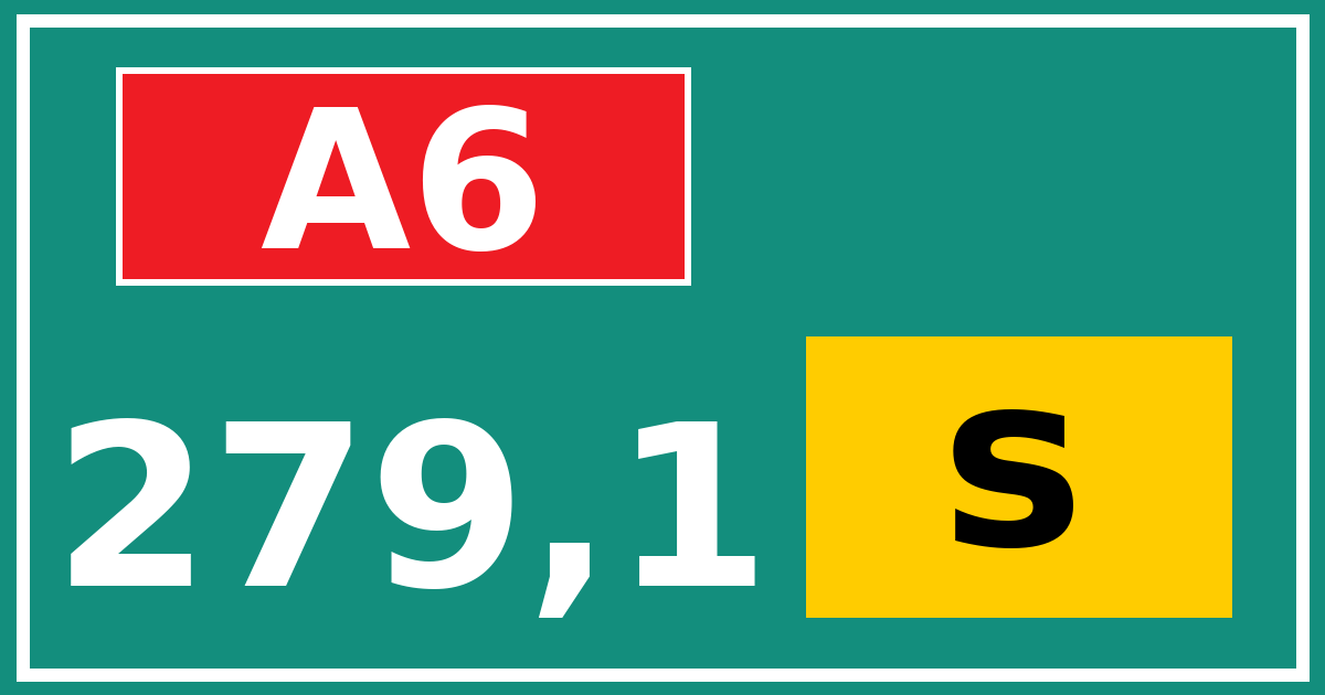 Hectometerbord A6 279,1 letter s