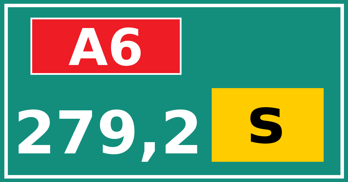 Hectometerbord A6 279,2 letter s