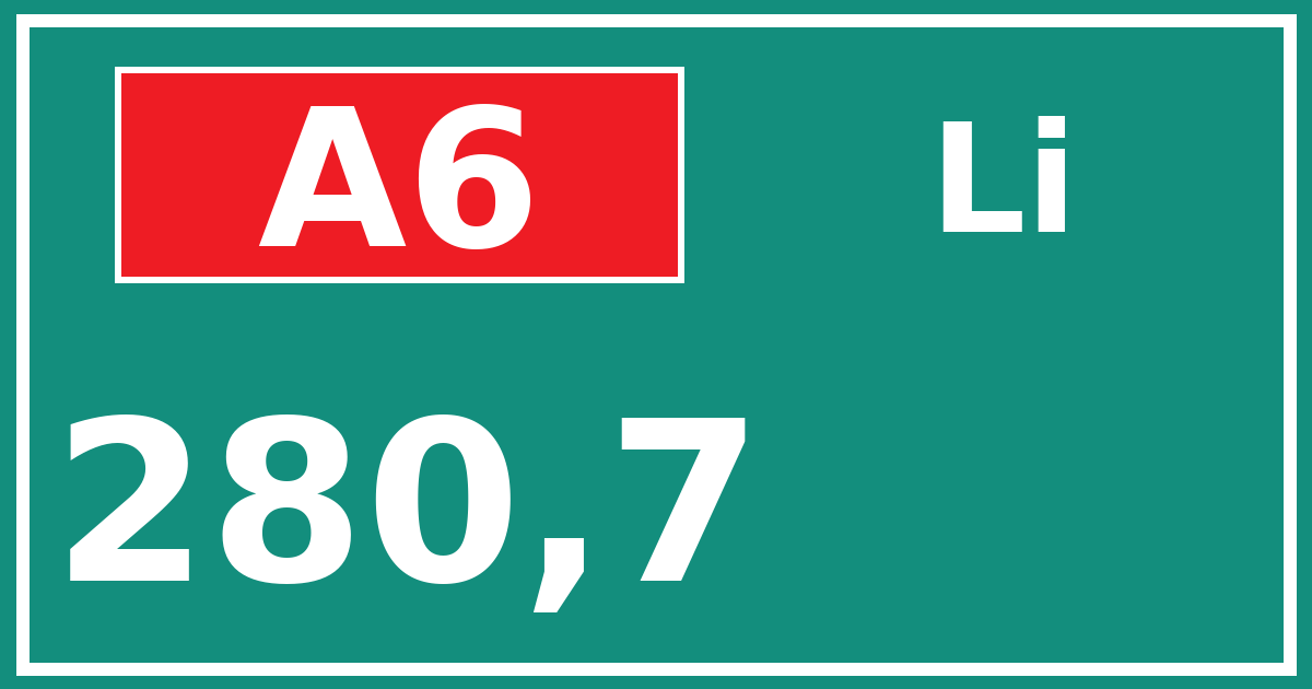Hectometerbord A6 280,7 zijde Li