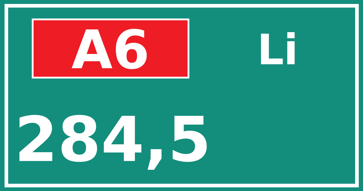 Hectometerbord A6 284,5 zijde Li