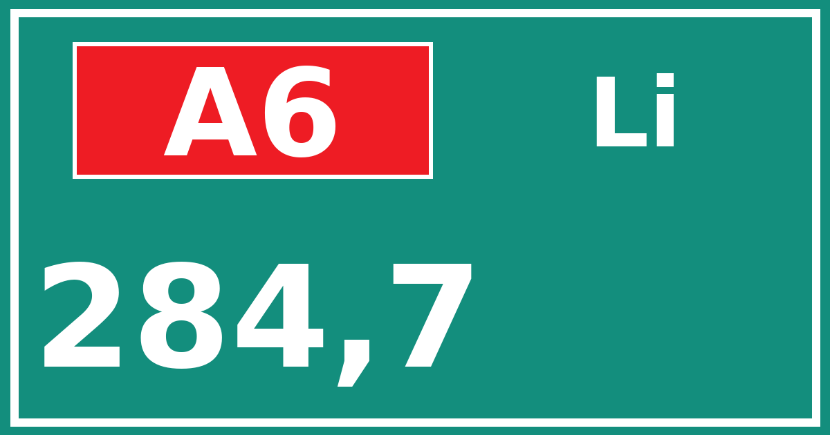 Hectometerbord A6 284,7 zijde Li
