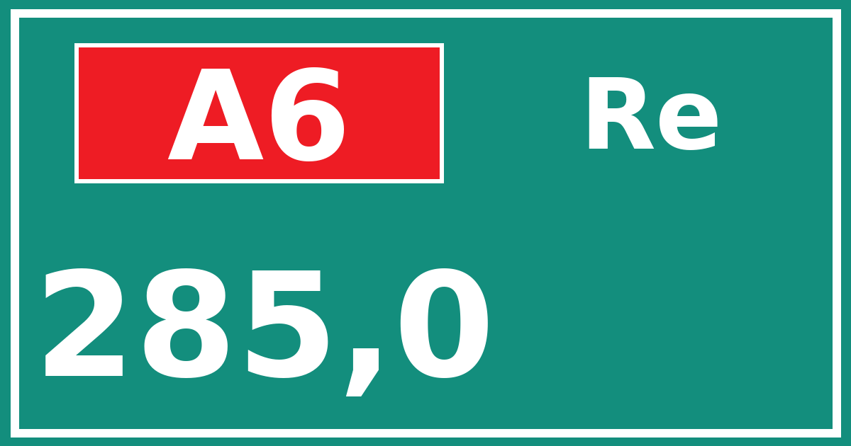Hectometerbord A6 285,0 zijde Re