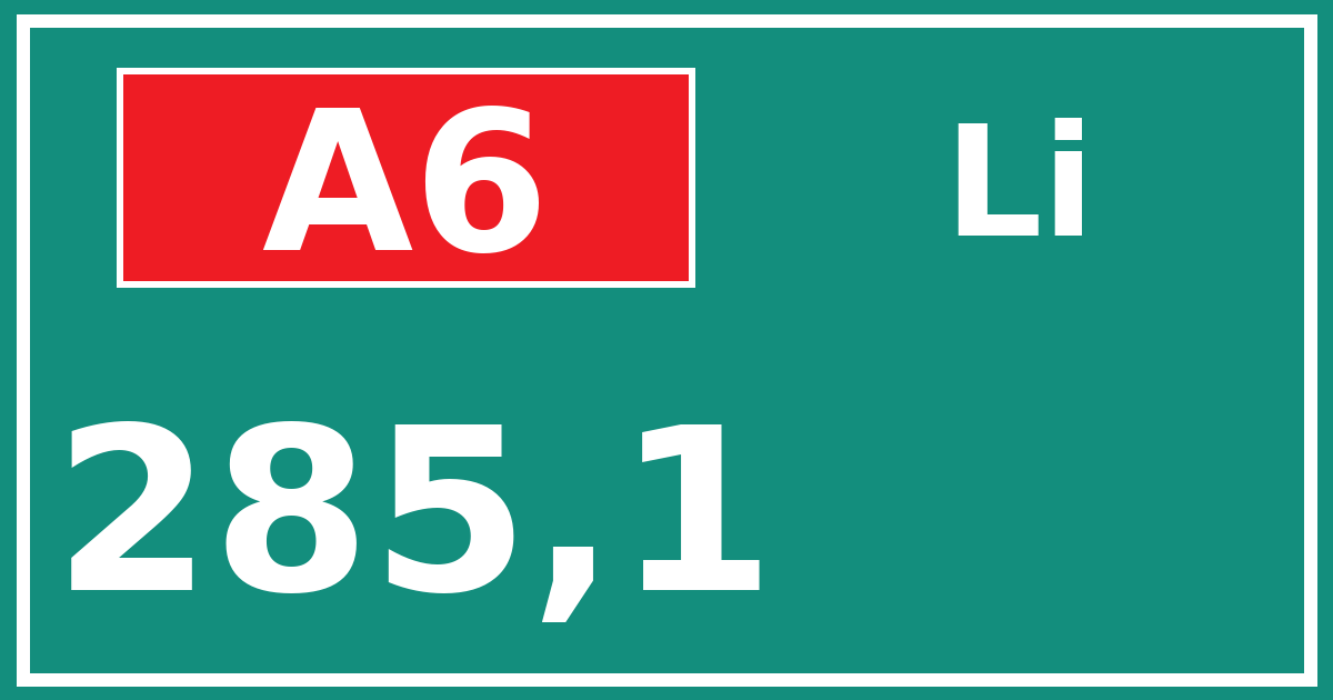 Hectometerbord A6 285,1 zijde Li