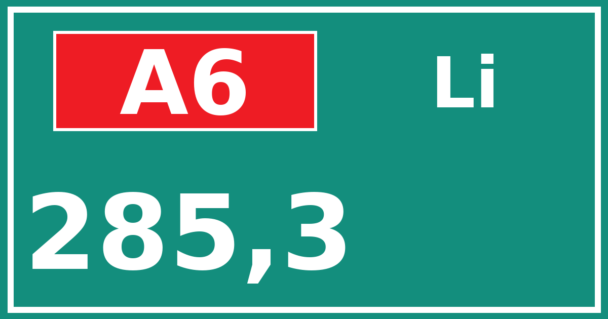 Hectometerbord A6 285,3 zijde Li