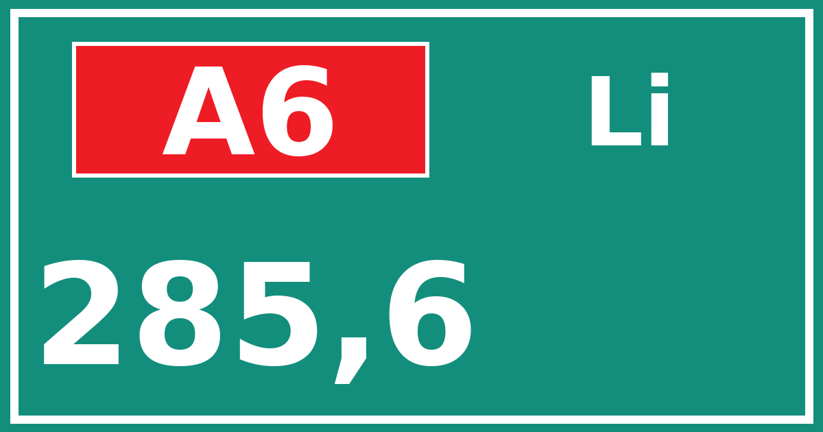 Hectometerbord A6 285,6 zijde Li