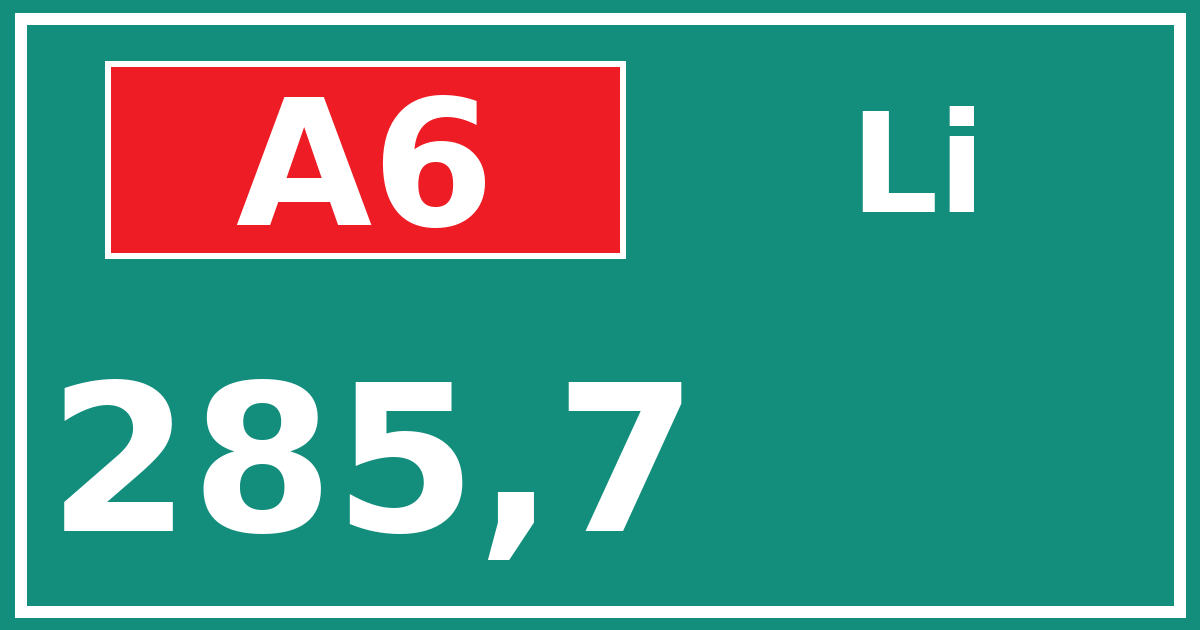 Hectometerbord A6 285,7 zijde Li