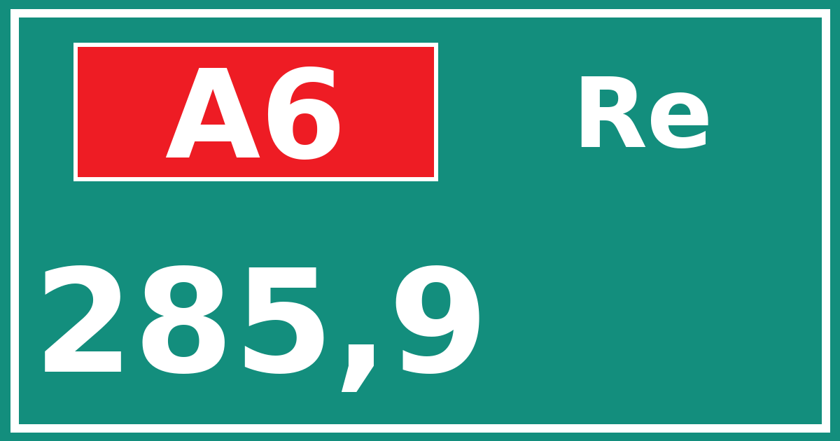 Hectometerbord A6 285,9 zijde Re