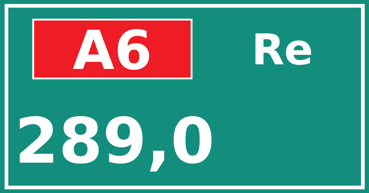 Hectometerbord A6 289,0 zijde Re