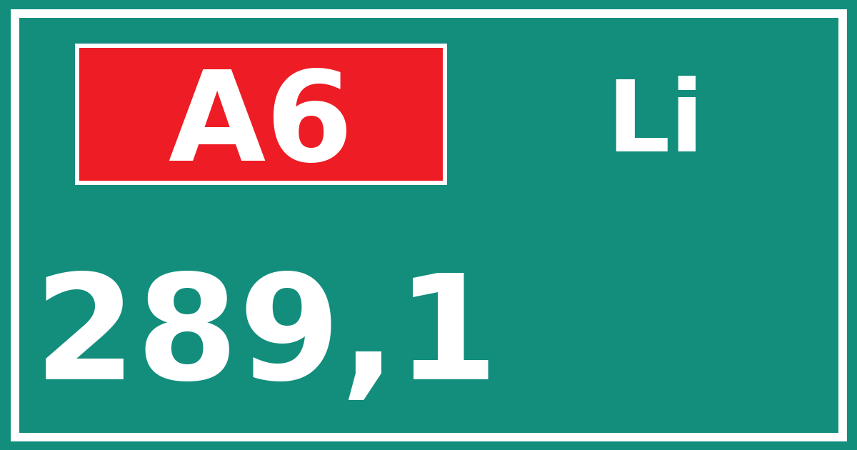 Hectometerbord A6 289,1 zijde Li