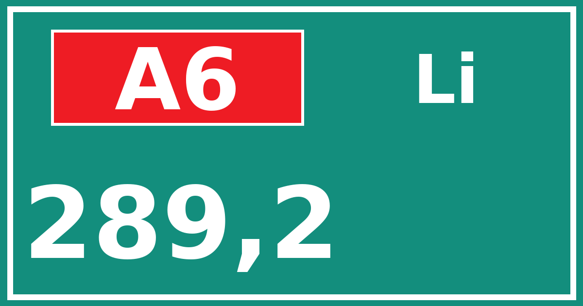 Hectometerbord A6 289,2 zijde Li
