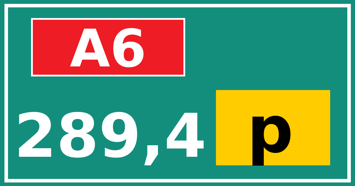 Hectometerbord A6 289,4 letter p