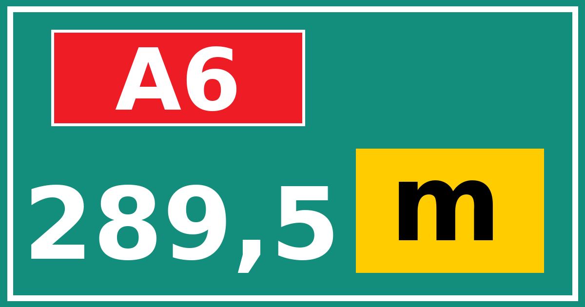 Hectometerbord A6 289,5 letter m