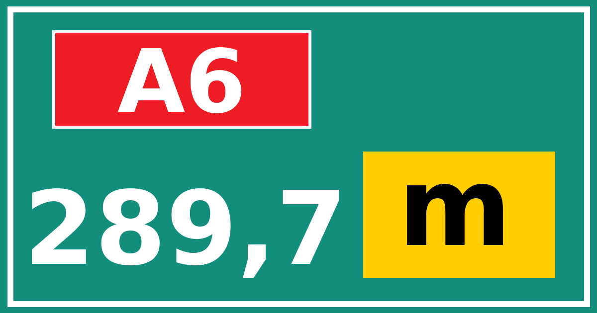 Hectometerbord A6 289,7 letter m