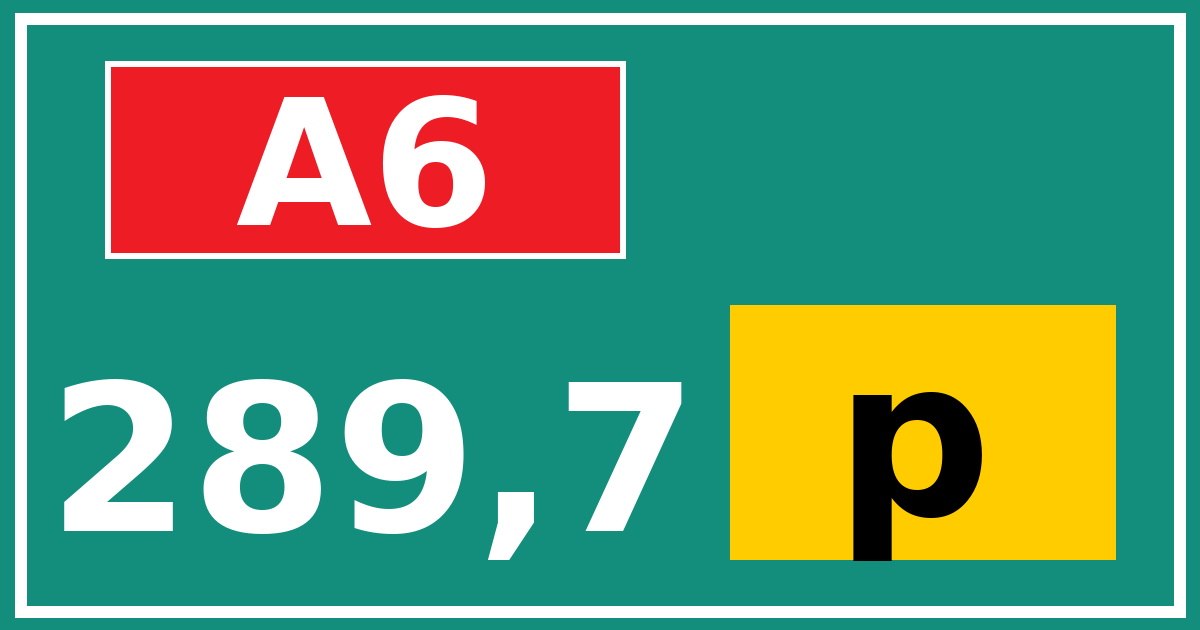 Hectometerbord A6 289,7 letter p