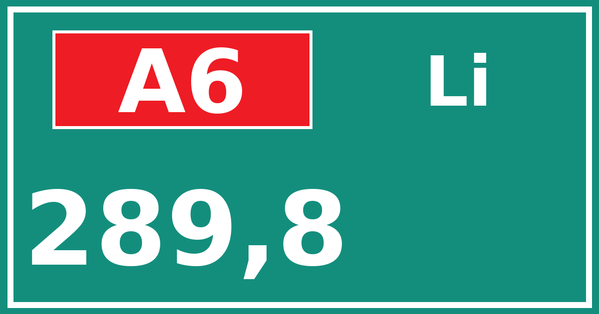 Hectometerbord A6 289,8 zijde Li