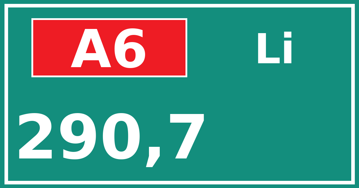 Hectometerbord A6 290,7 zijde Li