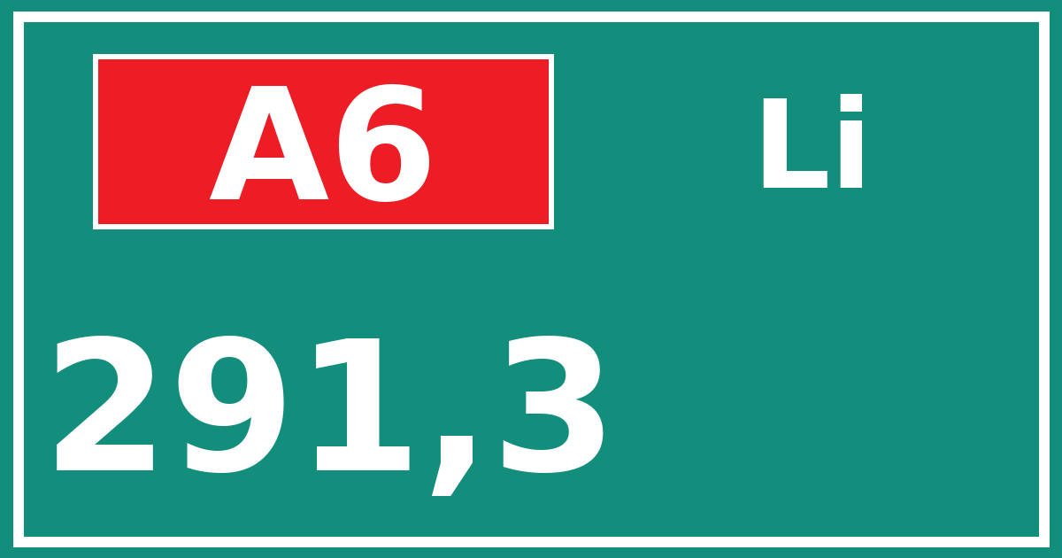 Hectometerbord A6 291,3 zijde Li