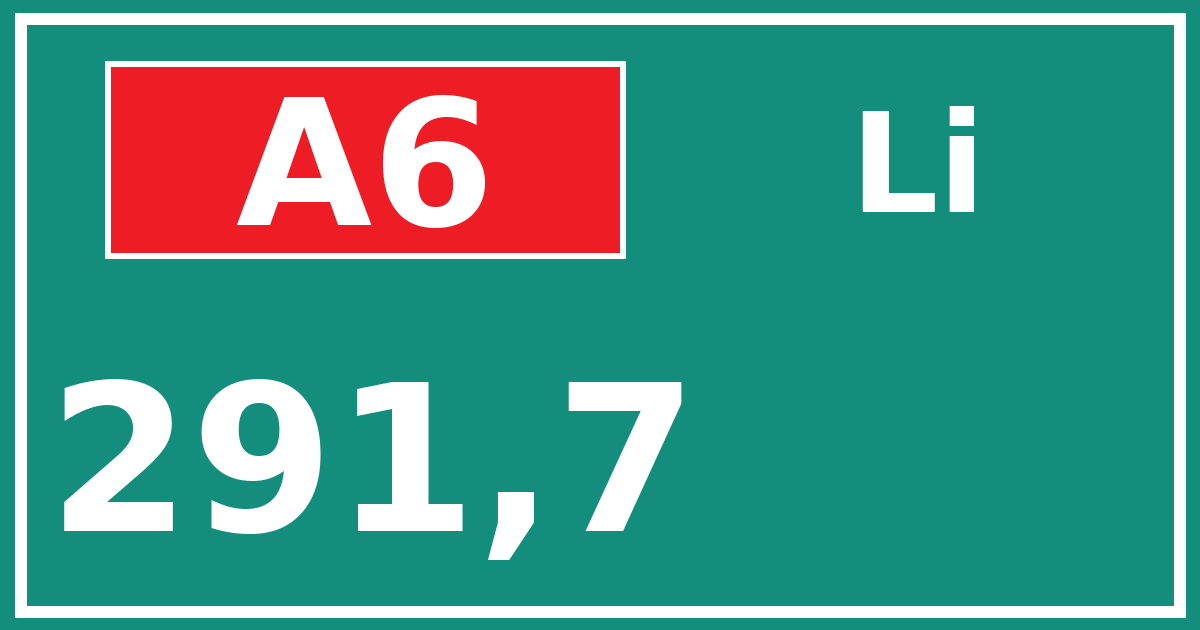 Hectometerbord A6 291,7 zijde Li