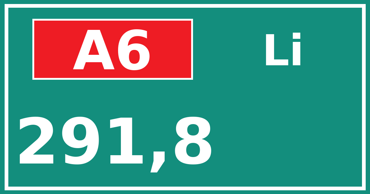Hectometerbord A6 291,8 zijde Li