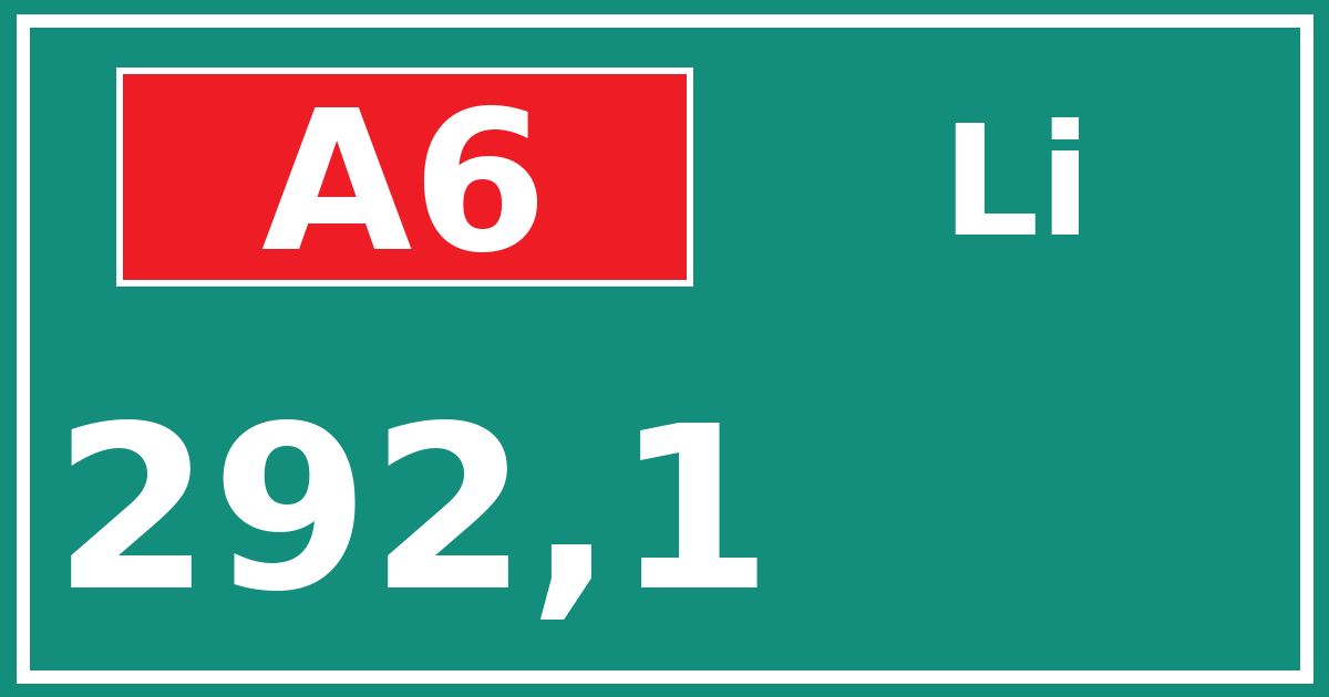 Hectometerbord A6 292,1 zijde Li